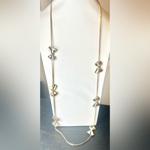 J. Crew  Gold Tone Long Bow Stations Chain Necklace - Picture 5 of 5